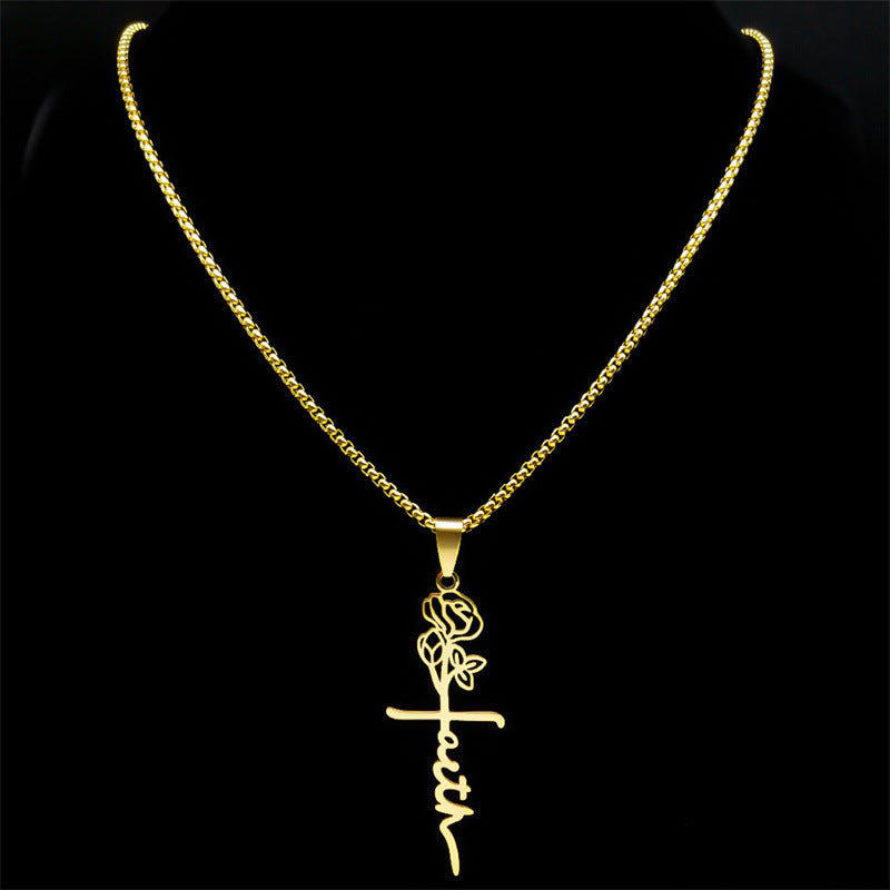 Cross Rose Necklace 18K Gold