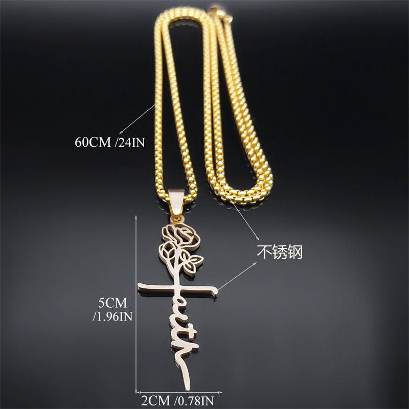 Cross Rose Necklace 18K Gold